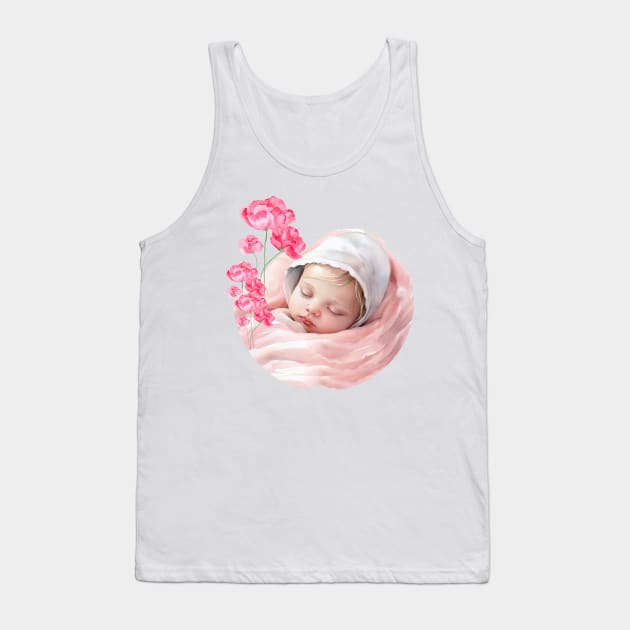 Cute Girl Baby Girl With Pink Wild Flowers . Tank Top by Alienated